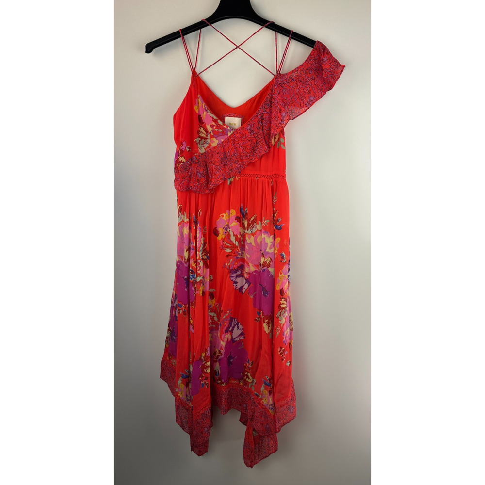 Maeve x Anthropologie Grecia Ruffle Dress Floral Red Handkerchief Hem Size 4 - Picture 2 of 13